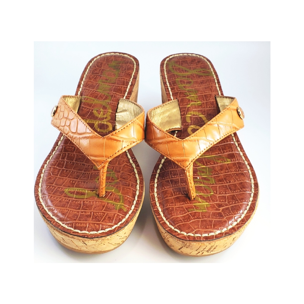 Sam Edelman Tan  Romy Thong Cork Wedge Sandals